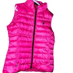 Spyder Puffer Vest Womens M Pink Prymo 500 Down Filled Mock Neck ski outerwear